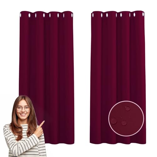 Rideau thermique isolant 100x65 cm vin rouge à oeillets pour salon - 2
