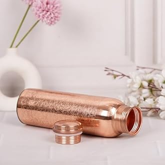 100% Pure Copper Water Bottle For Drinking | 34 Oz Leak-Proof Copper Bottle | Eco-Friendly, Handmade for Sports, Yoga, Gym,Office,Hiking & Many More Ayurvedic Benefit | Natural Vessel with Carry Bag