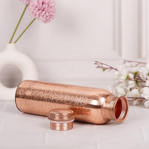 100% Pure Copper Water Bottle For Drinking | 34 Oz Leak-Proof Copper Bottle | Eco-Friendly, Handmade for Sports, Yoga, Gym,Office,Hiking & Many More Ayurvedic Benefit | Natural Vessel with Carry Bag