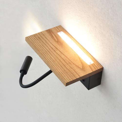 Lampa ścienna do sypialni, drewniana, czarna lampka nocna z funkcją ładowania, typ C, 3 W, LED lampa do czytania ścienna, nowoczesna 13 W lampa ścienna z przełącznikiem do wnętrz, łóżko, pokój