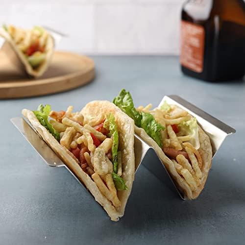 Porta Taco - Set di 6 supporti per tacos in acciaio inox con maniglia, ogni porta può contenere fino a 2 tacos, adatto per forno, griglia e lavastoviglie (set di 6)