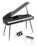 Ktaxon Grand Piano 88 Key Weighted Keyboard with High-Gloss Lacquer Finish, Streamlined Arched Body, Foldable Lid, Immersive 4-Speaker Sound, Bluetooth MIDI/Audio and Headphone jack (Black)