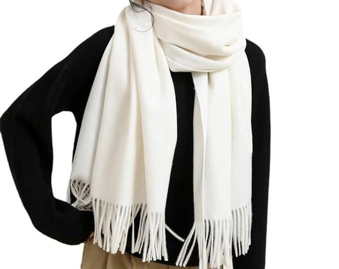 BeFall Women’s Winter Woolen Stole | Soft Warm Shawl Scarf Wrap for Cold Weather | Elegant Wool Blend Long Stole for Women | Stylish Solid Design for Ethnic & Western Outfits (White) - Image 4 thumbnail