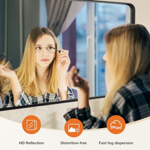 Sweetcrispy Black Metal Framed Bathroom Vanity Mirrors for Over Sink Wall, 30x40 Inch Large Rounded Rectangle Mirror, Modern Decorative for Restroom, Farmhouse, Horizontally or Vertically Hanging