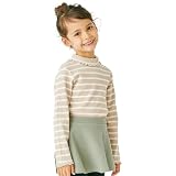 [ever closet] 長袖 Tシャツ キッズ 子供 女の子 秋冬 トップス [ B.ベージュボーダー 110 ] ハイネック フリル かわいい 秋服 通園 通学 子供服 キッズ服 エバークローゼット
