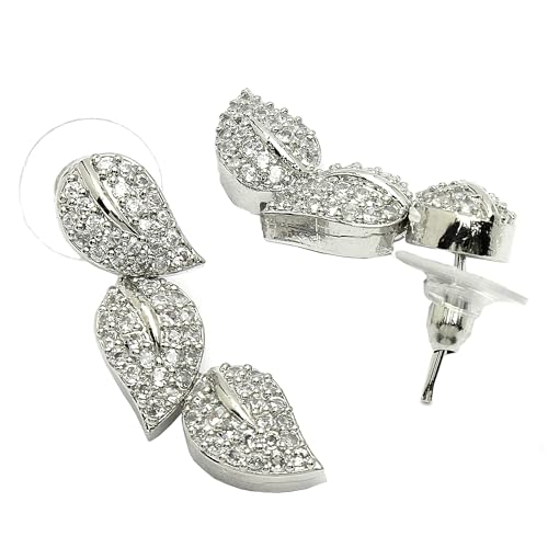 Image of Zeneme Fashion Stylish Silver Plated Earring Rhodium Plated American Diamond Crystal Earrings For Women & Gifts For Girls