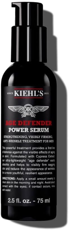Kiehl's Age Defender Power Serum, Lightweight Anti-Ageing Serum for Men with Cypress Extract and Adenosine, Visibly Firms Skin and Reduces the Appearance of Wrinkles and Fine Lines