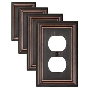 Metal Wall Plates, Decorative Switch Plates and Outlet Covers (Aged Bronze/1 Duplex 4 Pack)