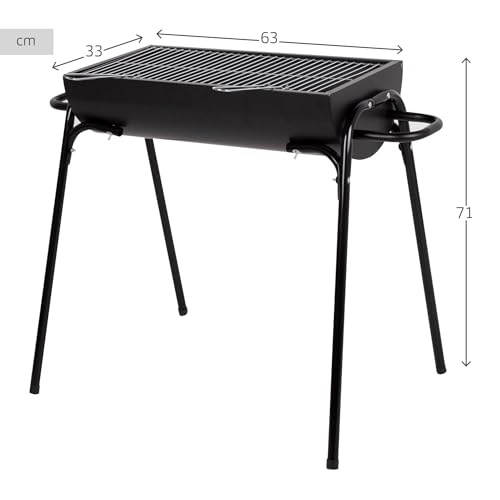 AKTIVE Portable Charcoal Barbecue, 91 x 33 x 71 cm, Matte Black, Stainless Steel Grill, Large Surface, Metal Frame, 4 Legs, Side Carry Handles (63111) - Image 5