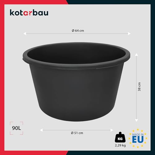 KOTARBAU® Mörtelwanne 90 L Mörtelkübel Schwarz Kunststoffwanne ⌀ 65 cm Maurerkübel Rund Baueimer Mörteleimer Wanne Kunststoff Mauererkübel Mörtelwannen