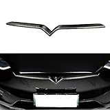 JSWAN Carbon Fiber Front Center Mesh Grille Grill Cover for Tesla Model X (2019-2024) Front Bumper Lip Splitter Front Grille Insert Trim, Car Body Spoiler Splitter Kit (Bright Black)