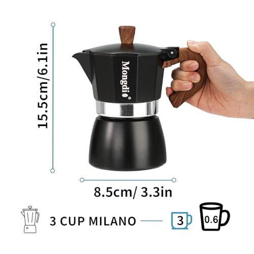 Mongdio Stovetop Espresso Maker Moka Pot, Cuban Coffee Maker Stove top coffee maker Moka Italian Espresso Greca Coffee Maker Brewer Percolator, 3 Espresso Cups, 5 oz - Black