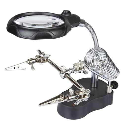 LED Light Helping Hands Soldering Magnifier Station Professional 3.5X 12X Magnifying Glass Stand with Alligator Clips for Soldering, Fabrication and Inspection of Micro-Objects