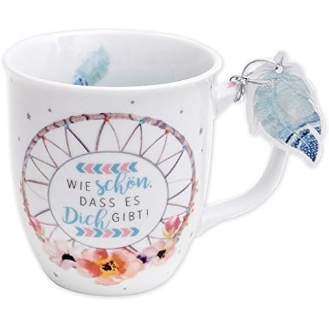 Die Geschenkewelt 45692 Mug with Dream Catcher Motif with Gift Tag Porcelain 40 cl Cover