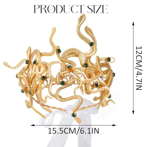 Yean Medusa Snake Headband Gold Snakes Greek Goddess Headdress Egyptian Tiara for Women