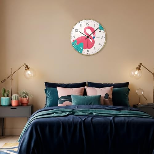 Image of Flamingo Wall Clock for Home Decor Non-Ticking Silent Wall Clock | Modern Wall Watch for Hall, Living Room, Office & Bedroom | Fancy Wall Clocks Battery Operated | Round Easy-to-Read Wall Watch