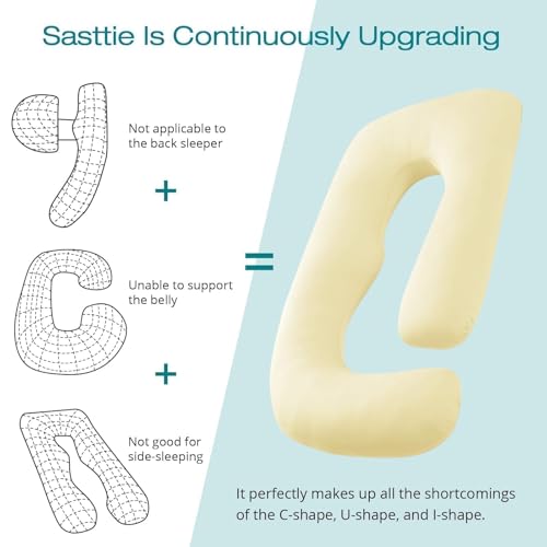 Image of Cooling Pregnancy Pillows for Sleeping, 57'' Full Body Pillow, Light Yellow | Sasttie Maternity Pillow, OEKO-TEX, Down Alternative, Removable Cover, Pregnant Women Must Haves, Maternity Essential