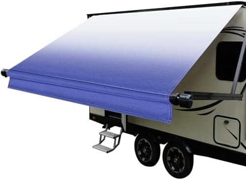 Dulepax RV Awning Fabric Replacement(18.2ft Fabric) Heavy Duty 18.5 oz Vinyl-Universal Camper Awning Replacement for All RV Brands-Senior Fade Blue