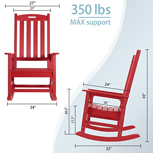 Psilvam Patio Rocking Chair, Poly Lumber Porch Rocker With High Back, 350Lbs Support Rocking Chairs For Both Outdoor And Indoor, Poly Rocker Chair Looks Like Real Wood (Red) #TOP2