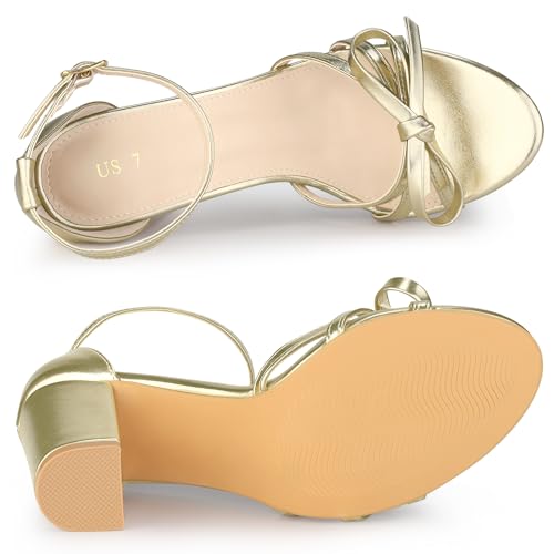 Allegra K Allegra K Women's Bow Decor Ankle Strap Block Heels Gold Bow Heel Sandals 7.5 M US