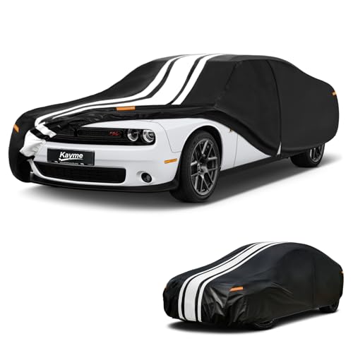 Image of Kayme Heavy Duty Car Cover Custom Fit for Dodge Challenger Demon Hellcat | (1970-2023), Waterproof All Weather, Gift with Tape /Towel /Bag, Outdoor Full Exterior Cover Rain Snow Sun UV Protection.