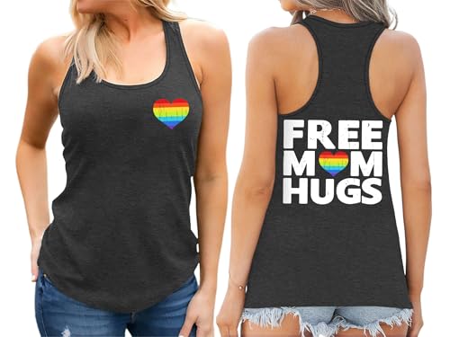 Image of Ithalt Pride Tank Top for Women LGBT Rainbow Flag Shirt Love Heart Graphic Tee Lesbian Gay Pride Sleeveless Vest