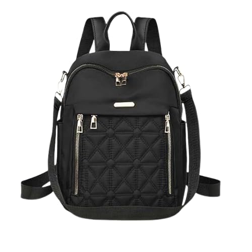 Diamond Quilted Unisex Backpack Large Capacity Nylon Multiple Zippers-image-38