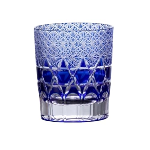 TOFUKUトレーディング 創作 切子 グラス 匠仕上げ Premium ガラス細工 オールド 菊繋ダイヤカット ブルー φ80×H90mm 280cc TK-210