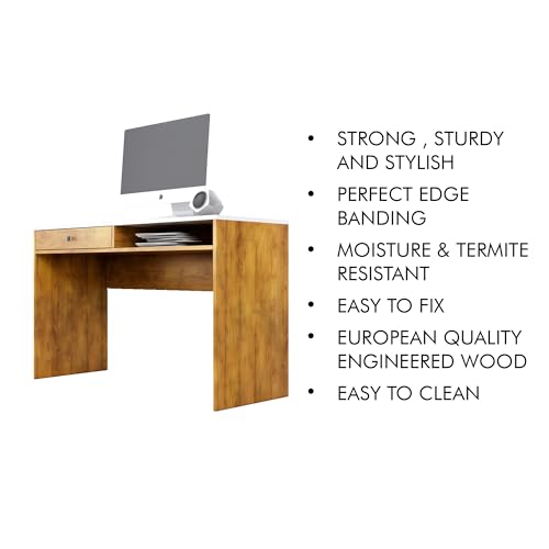 Image of Bniture Wooden Study Table for Home | Engineered Wood Study Table with Storage Shelf & Drawer | Multi Purpose Computer Desk for Writing & Study | Laptop Table for Study Room, Giant Wood & Frosty White