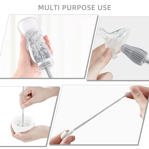 Silicone Bottle Brush and Straw Cleaner Set,Water Bottle Brush Double-Headed,Straw Brush Silicone,Bottle Cleaner Brush for Thermoses and Sports/Water Bottles/Dish/Cup (Grey)
