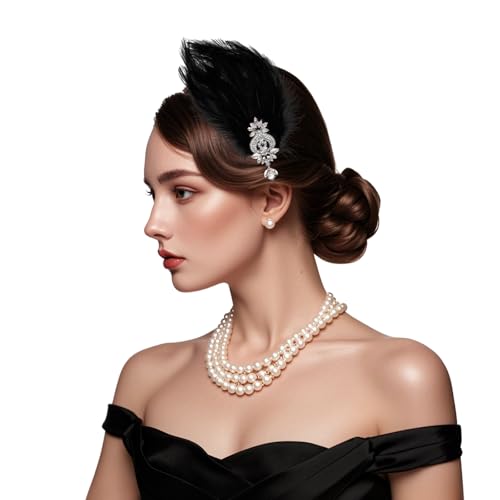 Fumwase 1920s Black Feather Headpiece Flapper Headband Roaring 20s Flapper Fascinator 1920s Hair Accessories for Women (US, Alpha, One Size, Black)