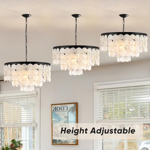 HLMRCHEN 18" Capiz Shell Chandelier for Ddining Room 4 Light Bathroom Chandeliers Over Tub Black Coastal Chandelier for Bedroom Entryway and Foye by HLMRCHEN - Image 6