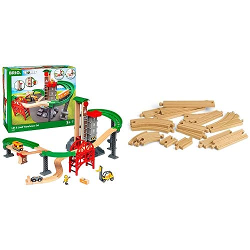BRIO World - 33887 Lift & Load Warehouse Set  32 Piece Train Toy with Accessories and Wooden Tracks & World 33402 Expansion Pack Intermediate 