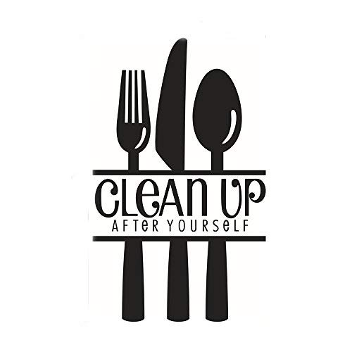 Boodecal Clean Up After Yourself Wall Quote Kitchen Tableware Wall Stickers Fork Knife Spoon Art Mural Poster Decal Sticker Dinner Room Decoration 24 Inches X 13 Inches #TOP19