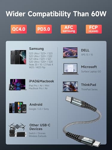 ZKAPOR USB C to USB C Cable Short 30CM, Type C to Type C Cable 100W USB C Charger Lead Fast Charging for iPhone 16/15 Pro Max, Samsung Galaxy S23 /S22, Pad Pro, Air, Huawei P40 /Mate 60, Pixel -Grey