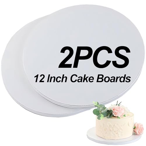 12 Inch Round Cake Drums 2 Pack White Cake Boards 1/2 Inch Thick Heavy Duty Cake Bases for Wedding Birthday and Multi-Layer Cake Display