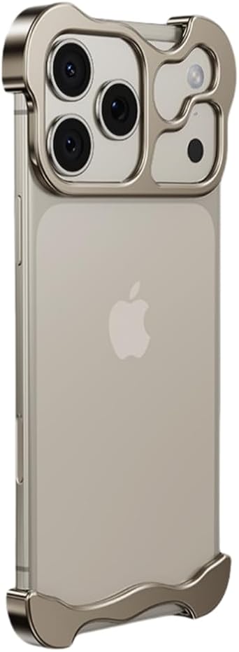 Metal Corner Protector for iPhone 17 Pro Max,Aluminum Alloy with Camera Lens Guard Frameless Rugged Design Slim Bare Metal Feel Heat Dissipation Case, Desert Gold