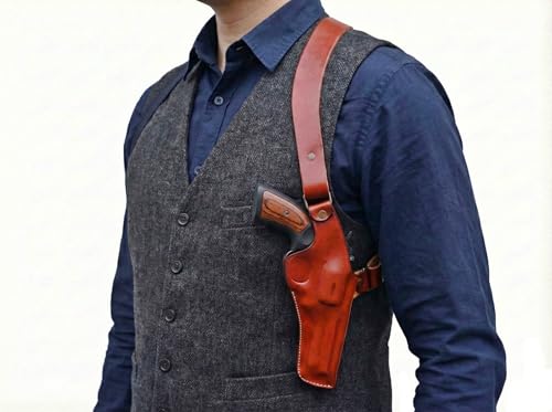 Premium Leather Shoulder Holster fits Colt King Cobra or Colt Python, Handcrafted, Vertical Draw, Right Handed, PulsarHolster (Brown, Colt Python 4.25 Barrel)