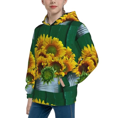 Sunflowers in Bucket Kid Hoodies Boys Sweatshirts Girls Pullover with Pocket2