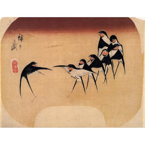 Impression toile hirondelles Hiroshige deco murale japonaise
