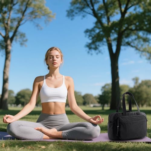 Geelraqaly mini gym bag for women, travel duffel bag with wet pockets and Shoe Compartment,Lightweight carry on weekender duffel, water resistant,for sports,yoga,dance,black by Geelraqaly - Image 2