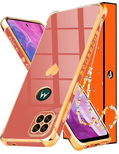 Shorogyt for Motorola One 5G Ace Phone Case 2021, Women Girls Cute Aesthetic Love Hearts Pattern Gold Plating Covers for Moto One 5G | 5G UW Ace 2021 Red