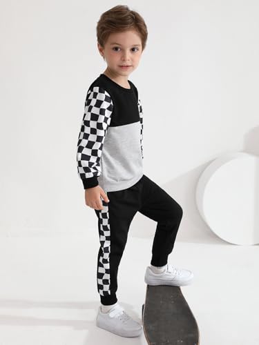 Toddler Baby Boy Outfits Clothing Sets Checkerboard Long Sleeve Sweatshirt Pants Fall Winter Plaid Clothes Set4