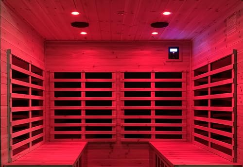 Outdoor Far Infrared Sauna 4 Person | Withstand Temp -5℉-104℉, Outdoor Indoor Wooden Sauna Room for Home-12 Low EMF Boards-Canadian Hemlock-Chromotherapy-Bluetooth Speaker - Image 4