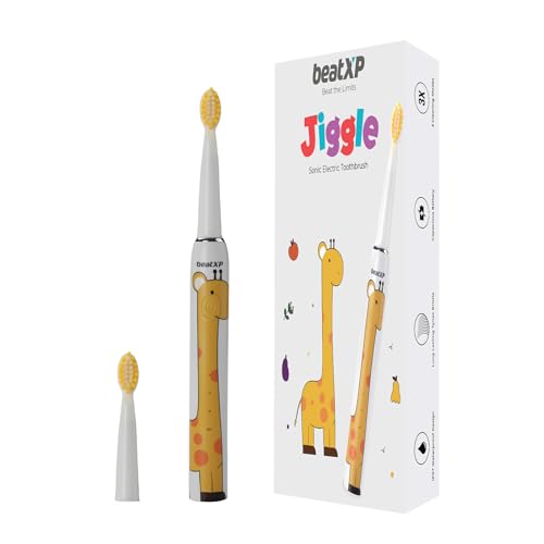 Image of beatXP Jiggle Sonic Electric Toothbrush for Kids with 2 Brush Heads & 3 Cleaning Modes | Rechargeable Electric Toothbrush | 20500 strokes /min with Long Battery Life (Snowy White)