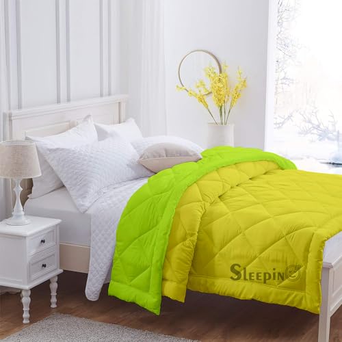 Image of 600 GSM Heavy Winter Double Bed Comforter | Microfiber, Breathable, Reversible,Soft, Lightweight & Machine Washable Comforter for Double Bed 90x100 Inch - GreenYellow