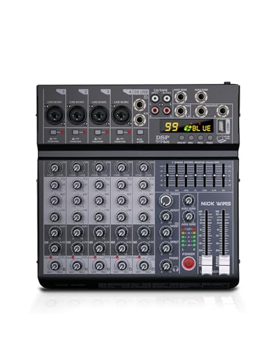 6 Channel mixer professional Audio Mixer, dj mixer with Individual Channel Control, per-channel 48V...