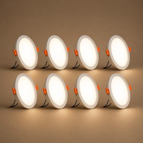 Image of 22W Recessed Round LED Panel Light | Trimless Slim Design | Polycarbonate Downlight for Home & Office False Ceiling Roof, Surface Light | Cool White, White Finish | Pack of 8