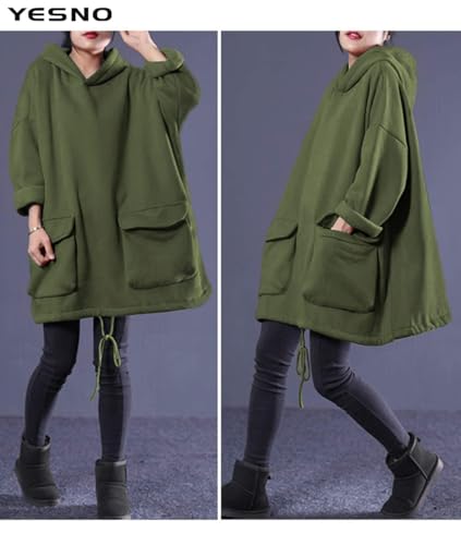 YESNO WZF Women Casual Fleece Pullover Hoodies Plus Size Active Jacket/Large Pockets4