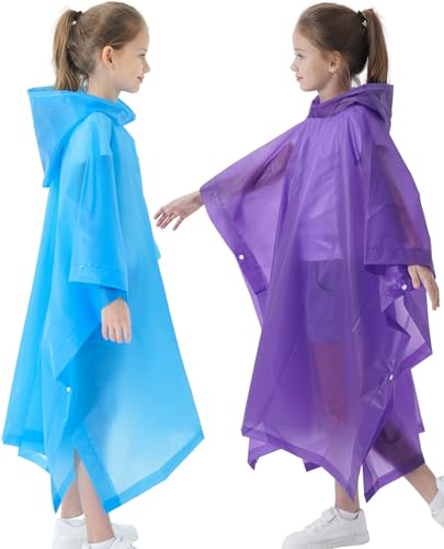 Image of Rain Poncho for Kids(2 Pack) Waterproof Reusable EVA Raincoat One Size Rain Jackets for Children,Boys and Girls